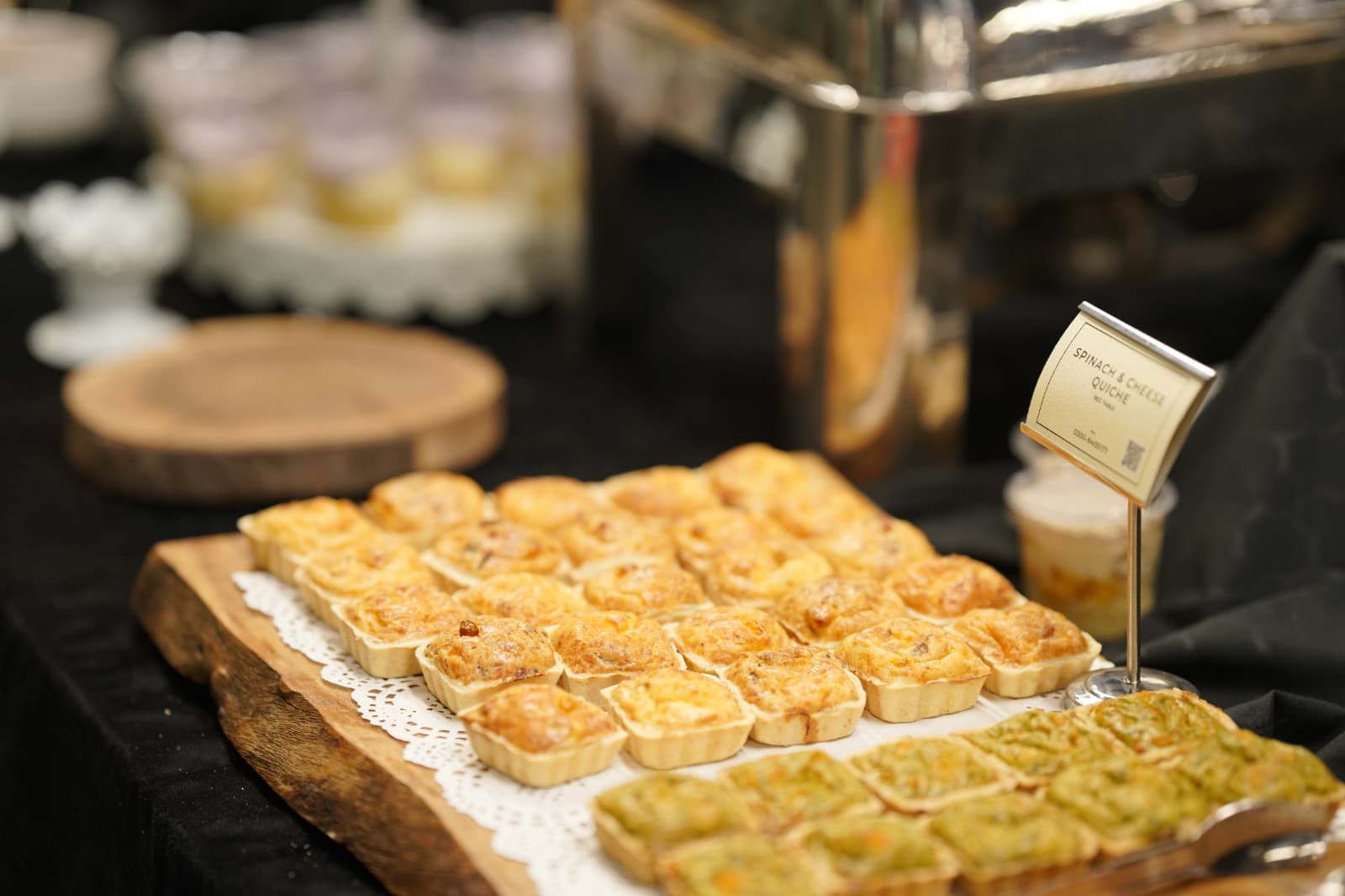 Spinach and cheese quiche arranged for a Red Table event